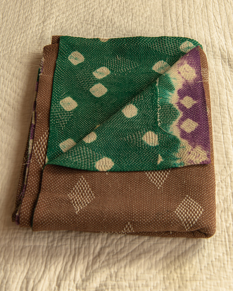 Purple & green tie dye kantha quilt
