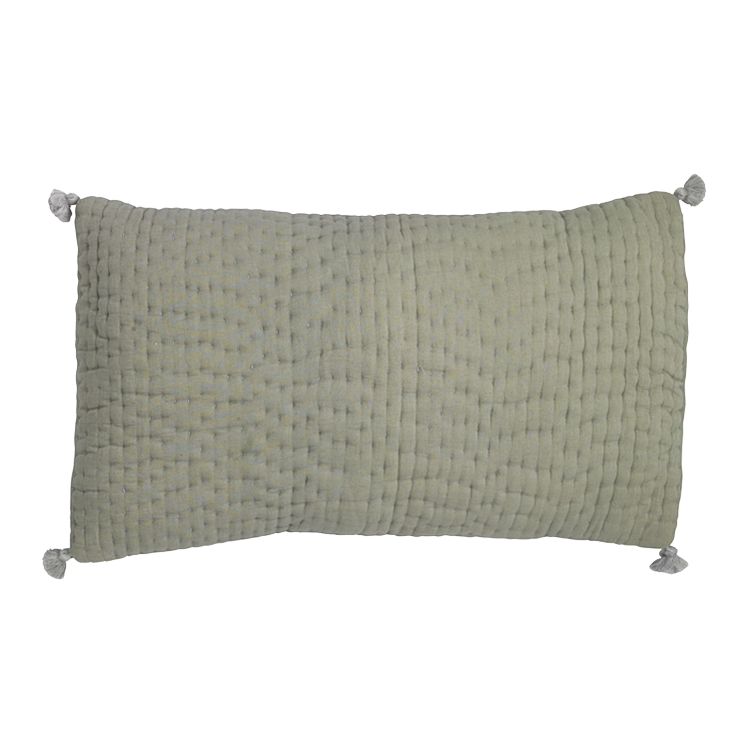 Grey pompom quilted cushion