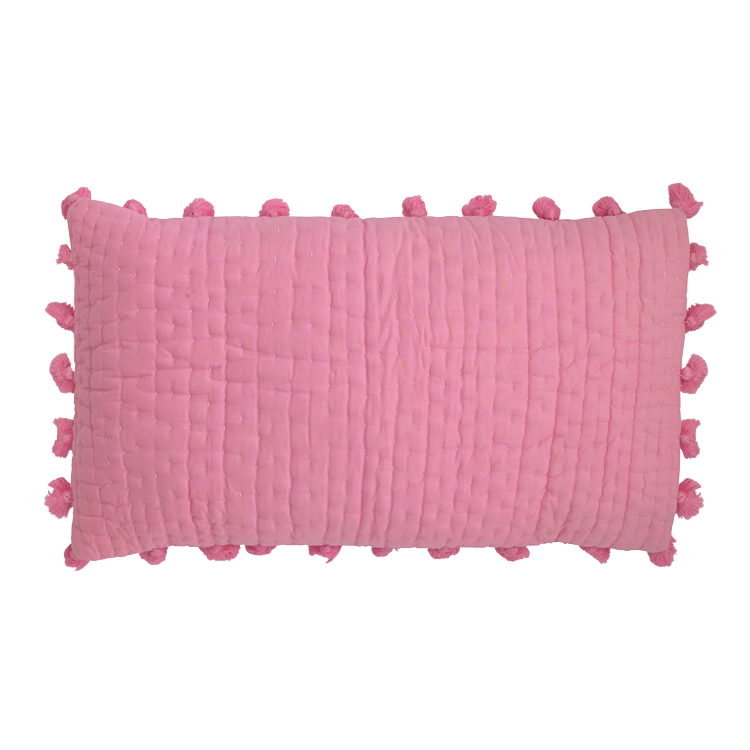 Pink pompom quilted cushion